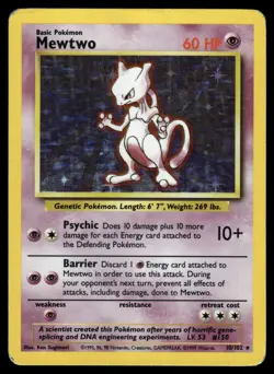 Mewtwo 10/102 Base Set Rare Holo Pokemon MP - Image 1