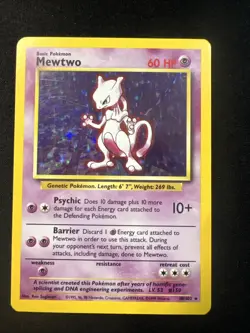 Pokemon TCG Mewtwo Base Set 10/102 Holo 1999-2000 Holo Rare LP/MP+ - Image 1