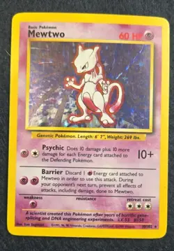 Pokemon Mewtwo 10/102 Base Set Holo Unlimited 1999 WOTC MP Vintage - Image 1