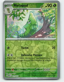 2023 Pokemon, Scarlet & Violet 151, #11/165 Metapod, Reverse Holo Common NM - Image 1