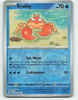 2023 Pokemon, Scarlet & Violet 151, #98/165 Krabby, Reverse Holo Common NM - Image 1