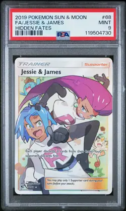 2019 POKEMON SUN & MOON HIDDEN FATES #68 FULL ART/JESSIE & JAMES PSA 9 - Image 1