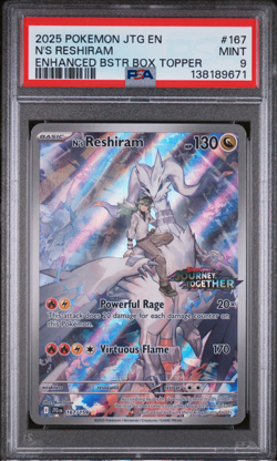 PSA 9 2025 POKEMON EN-JOURNEY TOGETHER #167 N'S RESHIRAM ENHANCED BOX TOPPER - Image 1