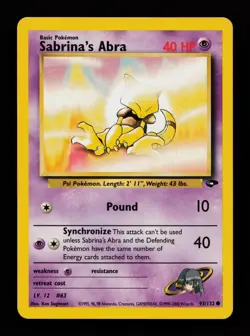 Sabrina's Abra 93/132 Unlimited Common Gym Challenge Pokemon Cards - Image 1