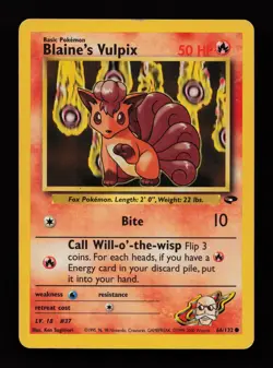 Blaine's Vulpix 66/132 Unlimited Common Gym Challenge Pokemon Cards - Image 1