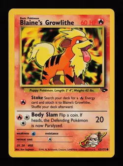 Blaine's Growlithe 62/132 Unlimited Common Gym Challenge Pokemon Cards - Image 1