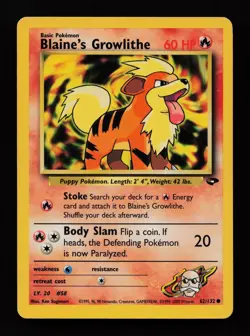 Blaine's Growlithe 62/132 Unlimited Common Gym Challenge Pokemon Cards - Image 1
