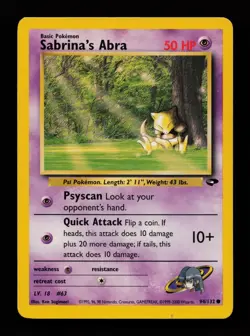 Sabrina's Abra 94/132 Unlimited Common Gym Challenge Pokemon Cards - Image 1