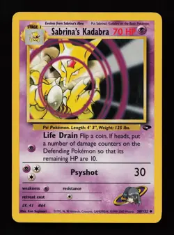 Sabrina's Kadabra 58/132 Unlimited Uncommon Gym Challenge Pokemon Cards - Image 1