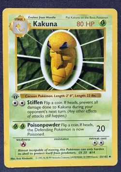 Pokemon TCG Kakuna 33/102 Base Set First Edition Shadowless Uncommon Vintage - Image 1
