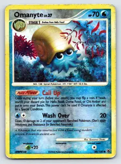 Omanyte 69/100 Common Majestic Dawn Pokemon Reverse Holo Heavily Played - Image 1