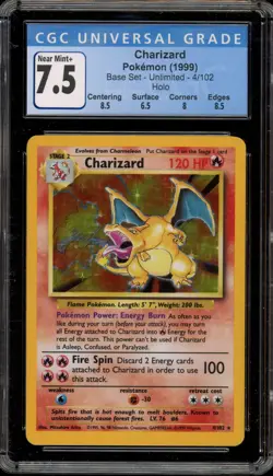 Pokemon Charizard Base Set Unlimited Holo Rare #4 CGC 7.5 - Image 1