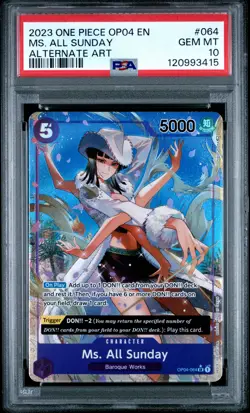 2023 ONE PIECE OP04-KINGDOMS OF INTRIGUE ALTERNATE ART MS. ALL SUNDAY PSA 10 - Image 1