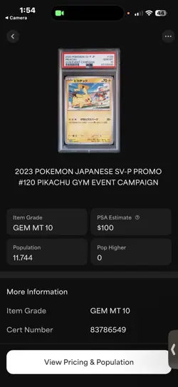 Japanese Pikachu 120/Sv-p Gym Event Campaign Promo Pokemon 2023 PSA 10 Gem Mint - Image 1
