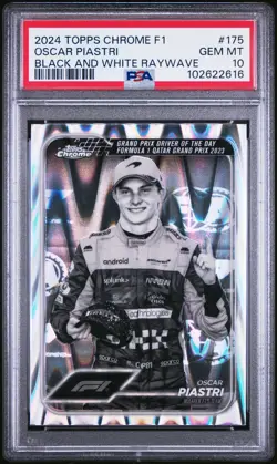 2024 TOPPS CHROME FORMULA 1 BLACK & WHITE RAYWAVE #175 OSCAR PIASTRI PSA 10 - Image 1