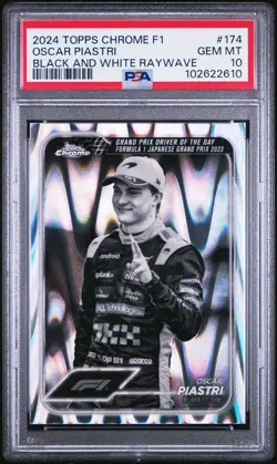 2024 TOPPS CHROME FORMULA 1 BLACK & WHITE RAYWAVE #174 OSCAR PIASTRI PSA 10 - Image 1