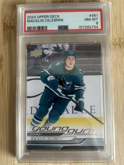 2024-25 UD Upper Deck MACKLIN CELEBRINI Young Guns YG Rookie RC PSA 8 - Image 1