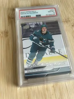 2024-25 UD Upper Deck MACKLIN CELEBRINI Young Guns YG Rookie RC PSA 8 - Image 2