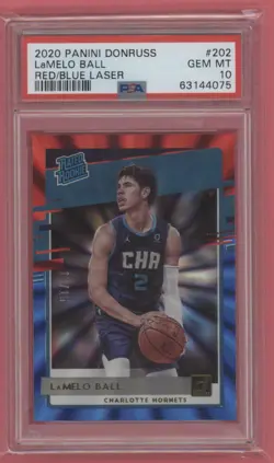LaMelo Ball 2020-21 Donruss RED BLUE LASER RATED ROOKIE #202 /15 PSA 10 GEM MINT - Image 1
