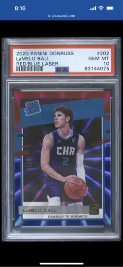 LaMelo Ball 2020-21 Donruss RED BLUE LASER RATED ROOKIE #202 /15 PSA 10 GEM MINT - Image 3