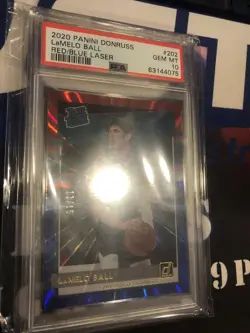 LaMelo Ball 2020-21 Donruss RED BLUE LASER RATED ROOKIE #202 /15 PSA 10 GEM MINT - Image 5