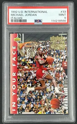 1992-93 Upper Deck International Italian Michael Jordan “In Your Face” #33 PSA 9 - Image 1