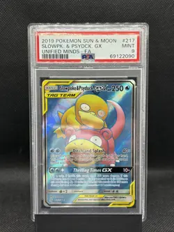 Pokemon Sun and Moon Unified Minds Slowpoke Psyduck GX Tag Team PSA 9 - Image 1