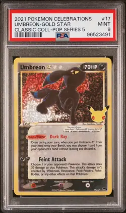 Umbreon GOLD STAR HOLO 17/17 (PSA 9 MINT) Celebrations Pokemon Cards - Image 1