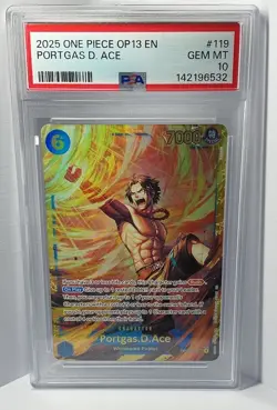 Bandai Portgas D. Ace One Piece CCG OP13-119 Carrying on His Will EN Foil PSA 10 - Image 1