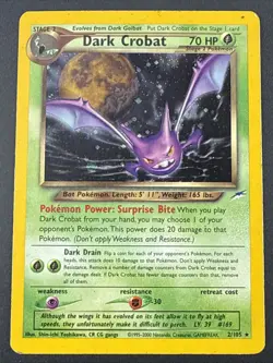 Pokemon Dark Crobat TCG Neo Destiny Holo Rare Card 2/105 - Image 1