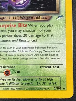 Pokemon Dark Crobat TCG Neo Destiny Holo Rare Card 2/105 - Image 4