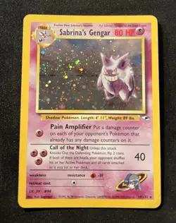 Sabrina’s Gengar 14/132 Gym Heroes Pokemon Trading Card Vintage MP - Image 1