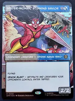 Spider-Woman, Stunning Savior R 0230 Borderless Foil, Spider-Man, Magic, MTG - Image 1