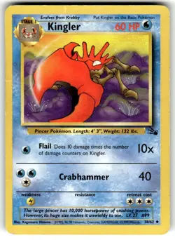 Kingler 38/62 Uncommon Fossil Pokemon Unlimited Damaged - Image 1