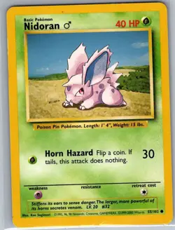 Nidoran M 55/102 Non Holo Base Set - Pokemon Card - NM - Image 1