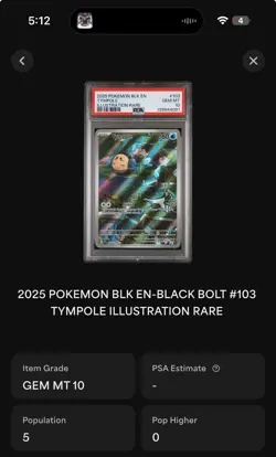 POP 5 Tympole PSA 10 Illustration Rare Black Bolt English Pokemon Card - Image 3