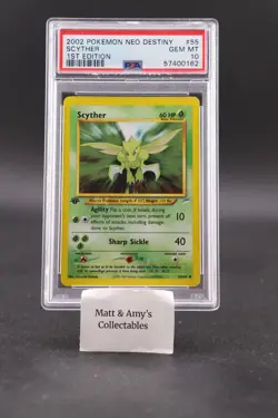 Pokemon PSA 10 2002 Scyther 1st Edition Neo Destiny Card #55 - Image 1