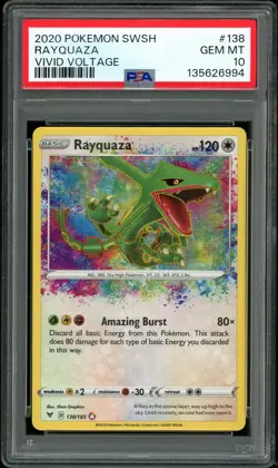 PSA 10 GEM MINT Rayquaza 138 Amazing Rare Vivid Voltage Pokemon Card - Image 1