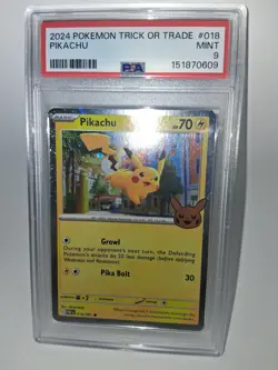 PIKACHU #018 COSMOS HOLO STAMPED 2024 POKEMON TRICK OR TRADE PSA 9 MINT 3 Swirls - Image 1