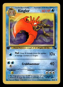 Pokemon 1st Edition Fossil #38/62 Kingler - Image 1