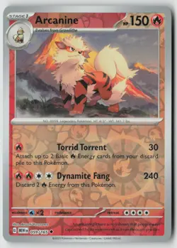 Arcanine 059/165 Uncommon 151 Pokemon Reverse Holo Lightly Played - Image 1