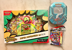 Pokemon TCG Mega Meganium ex Ascended Heroes Box + Triple Whammy Tin LOT 3 - Image 1