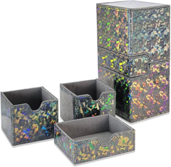 Card Deck Box for 200+ Sleeved Cards, Laser Leather Trading Card Storage Case wi - Image 1