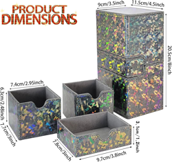 Card Deck Box for 200+ Sleeved Cards, Laser Leather Trading Card Storage Case wi - Image 3