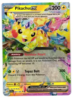 Pokemon TCG Pikachu ex Holo Double Rare SV08: Surging Sparks 057/191 NM - Image 1