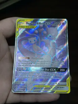 Pokemon Mewtwo & Mew GX TAG TEAM Full Art Holo 222/236 Unified Minds UR 2019 - Image 2