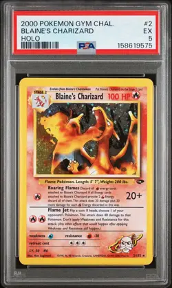 PSA 5 Blaine's Charizard 2000 Pokemon Gym Challenge Holo #2/132 * SWIRL - Image 1