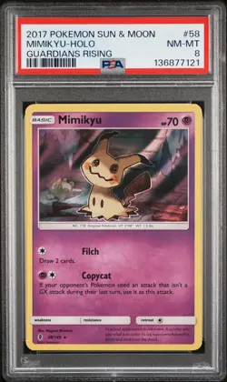 2017 POKEMON SUN & MOON GUARDIANS RISING #58 MIMIKYU-HOLO PSA 8 - Image 1