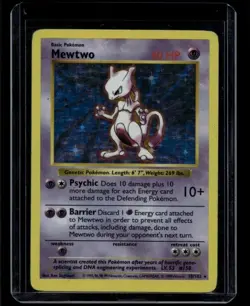 Pokemon TCG Mewtwo 10/102 Base Set Shadowless Holo Rare HP - Image 1