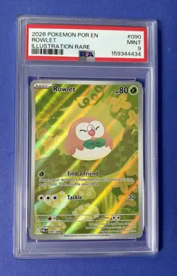 2026 Pokemon POR EN Rowlet Illustration Rare #090 PSA 9 MINT - Image 1